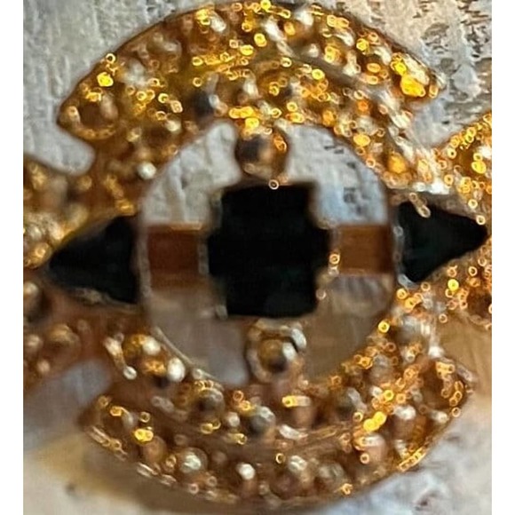 Black and Gold Costume Brooch Glass Beaded Pin Clothing Accessory Scarf Jewelry - Picture 4 of 7